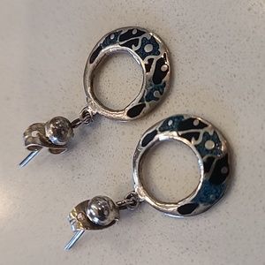 .925 Stamped Sterling Silver Turquoise Onyx Post Earrings